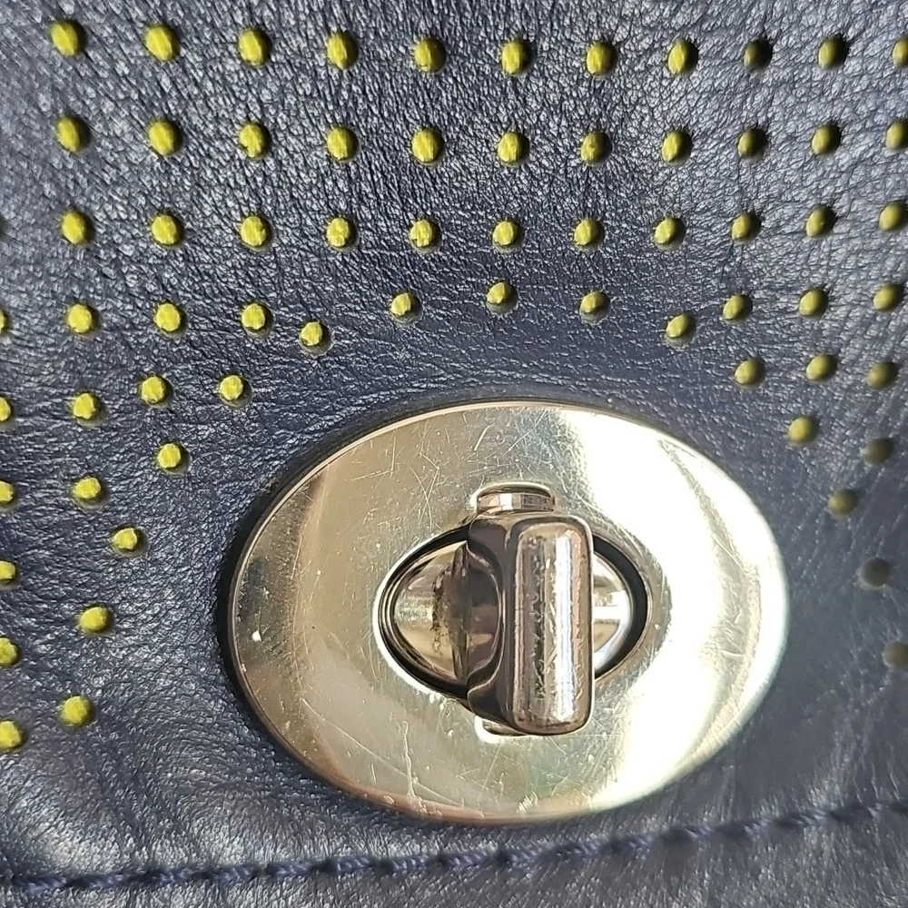 Coach 2012 Romy Top Handle Bag Navy And Chartreuse Perforated